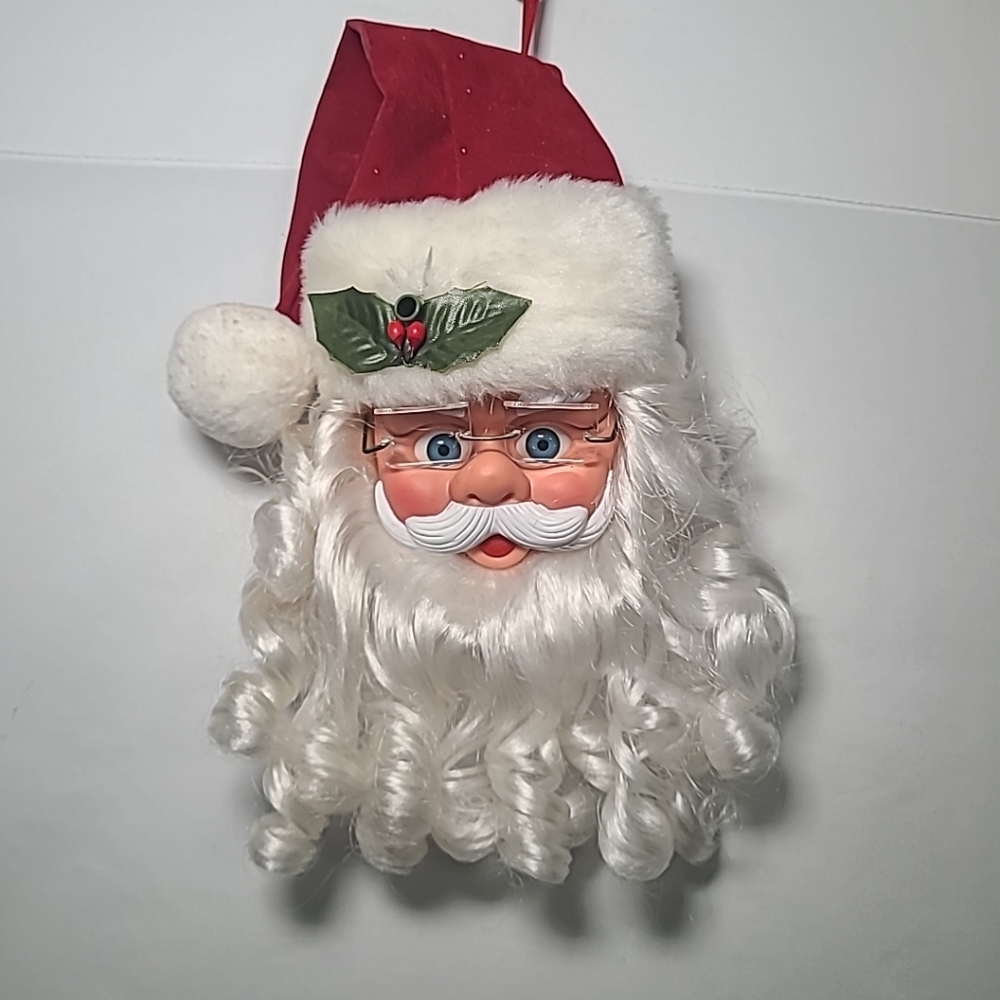 Vintage Hanging Musical Santa Face Plays Jingle Bells 10"